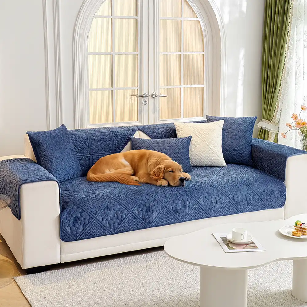 Embossed Geometric Pattern Soft Plush Quilted Non-Slip Couch Cover
