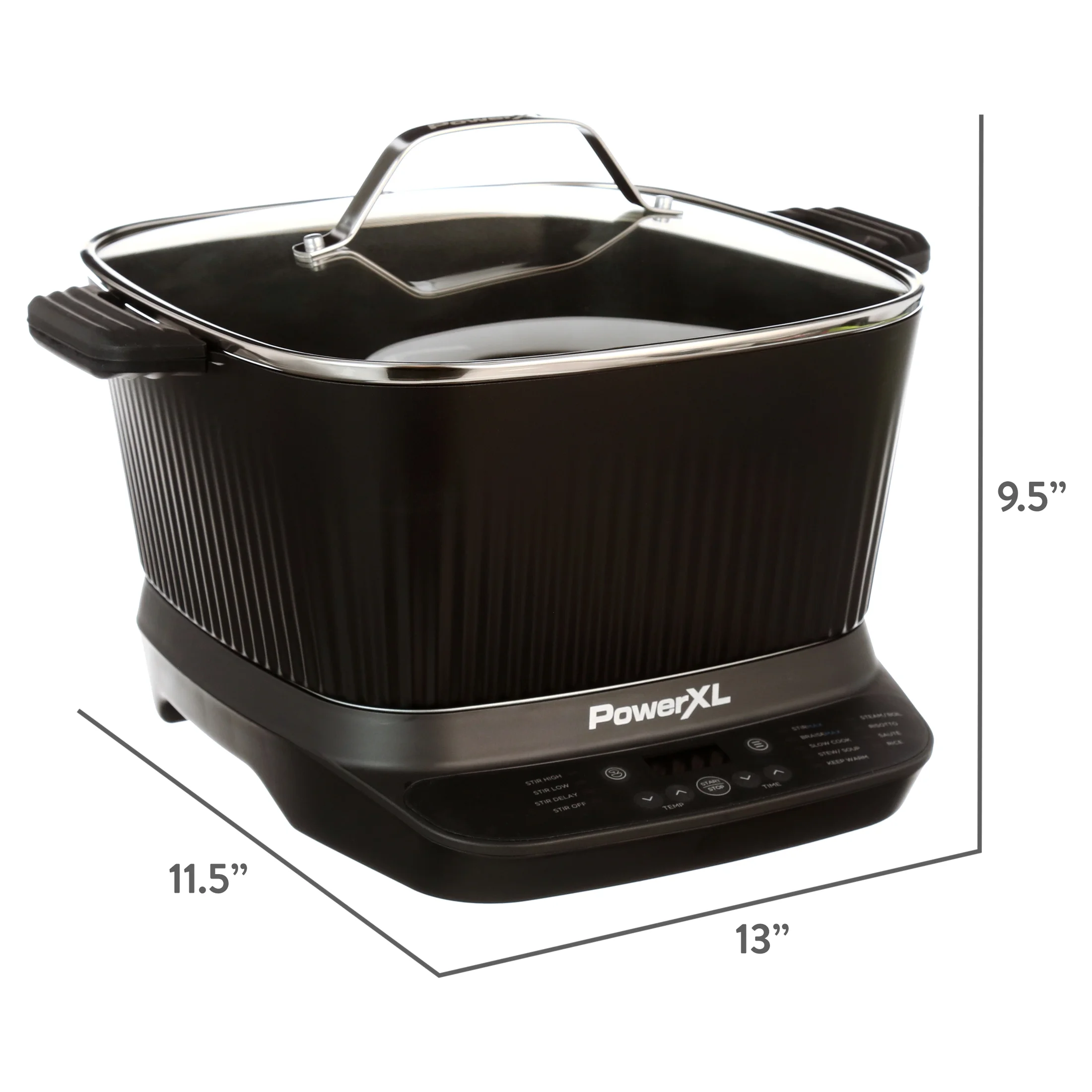 Power XL Stirmax 7.5 Qt Multi - Cooker with Auto Stir/Shred Paddle and 9 Presets, Matte Black