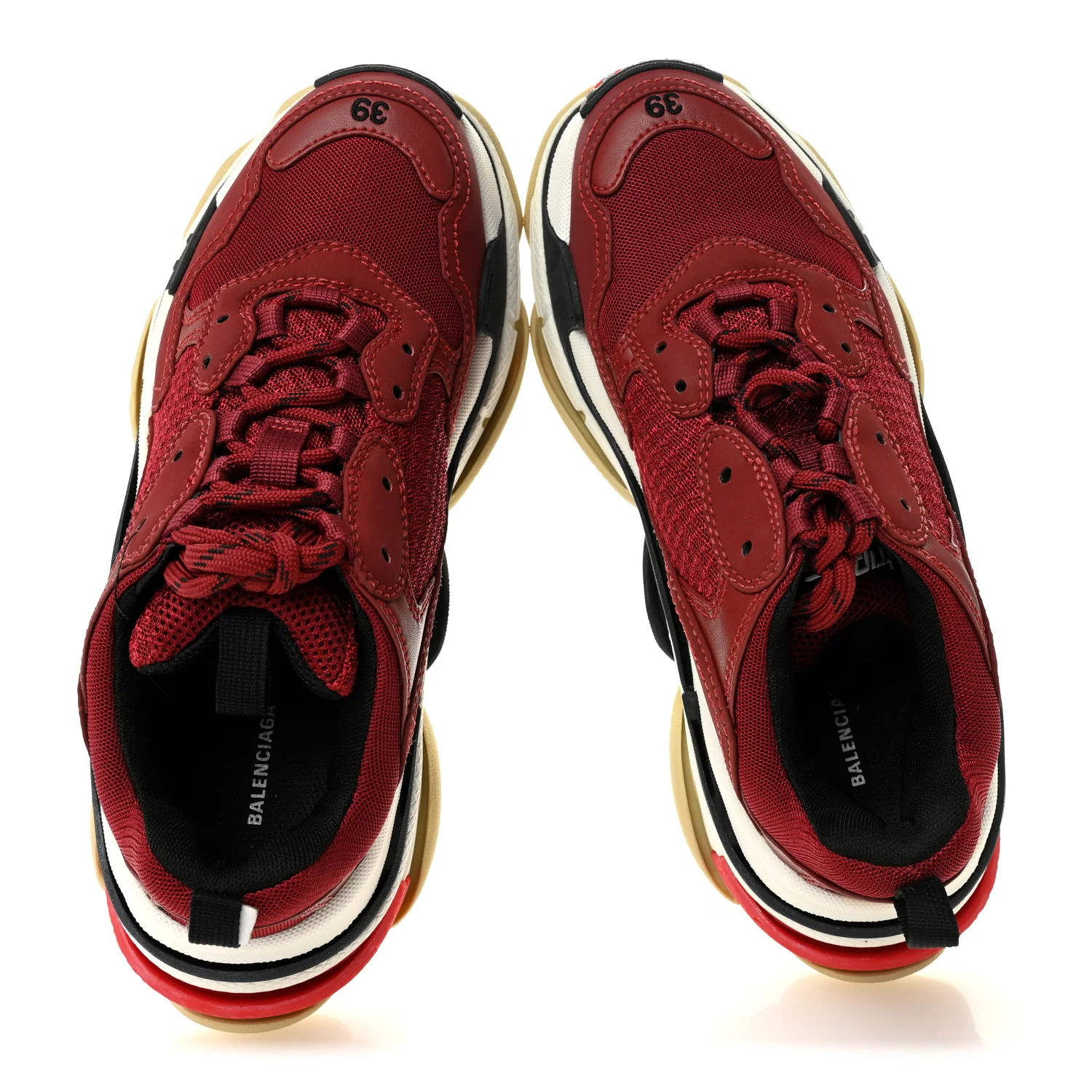 Fabric Mesh Washed Effect Womens Triple S Sneakers 39 Bordeaux Tricolor