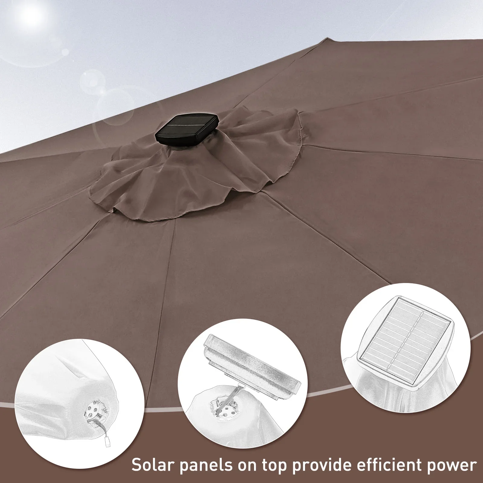 Autlaycil 10 FT Solar LED Lighted Patio Umbrella with LED Table Umbrella with 8 LED Strip Lights, Fade-resistant & Waterproof for Garden, Backyard, Poolside, Push Button Tilt (Blue)