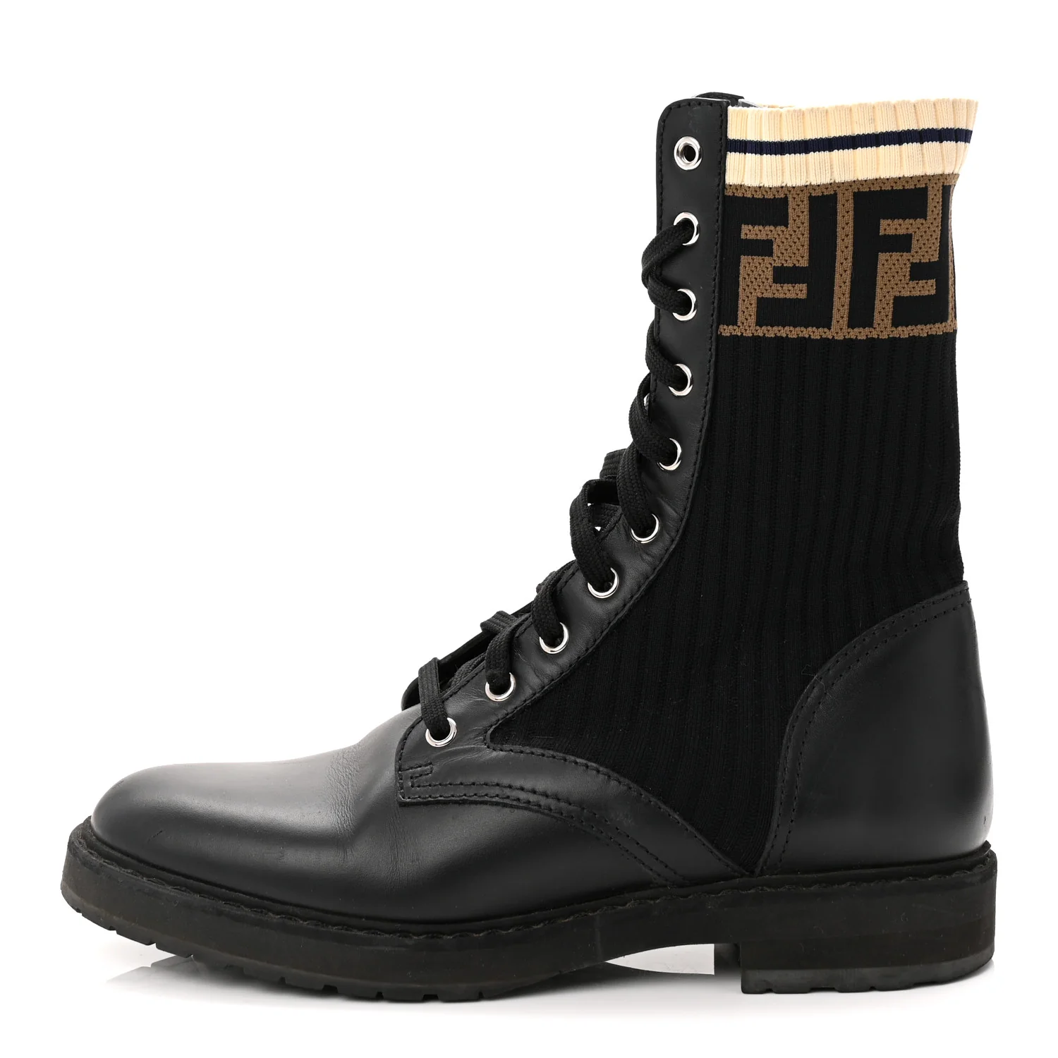 Calfskin Stretch Fabric Rockoko Biker Boots 38 Tobacco Black Marino