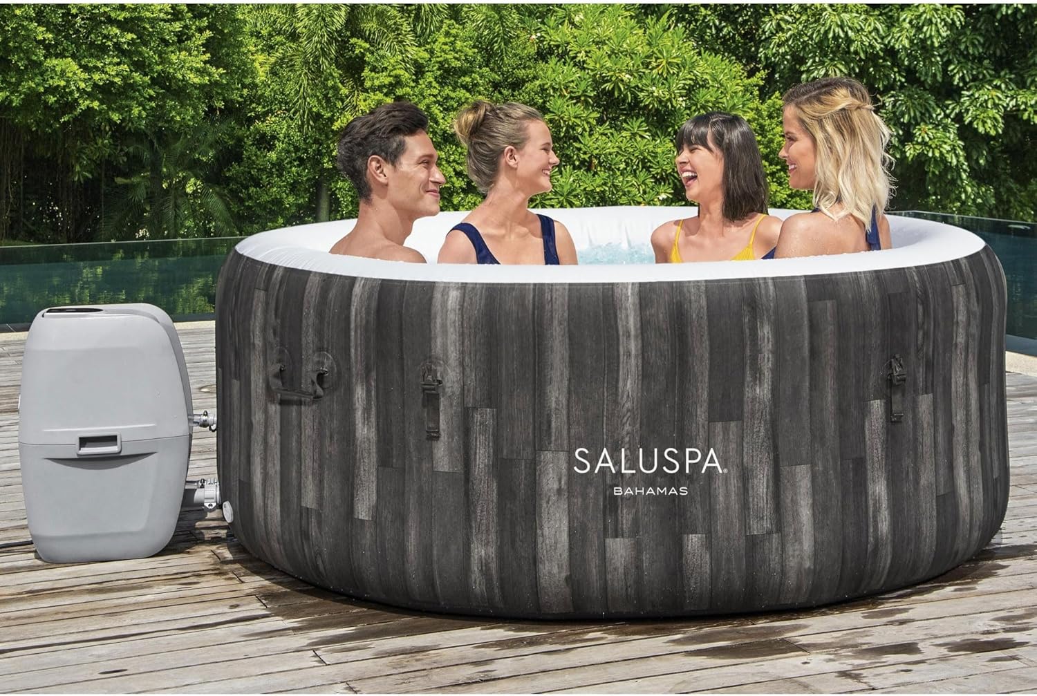 Large Round 2 to 4 Person Inflatable Hot Tub Portable Outdoor Spa with 120 Airjets and Energysense Cover, Grey