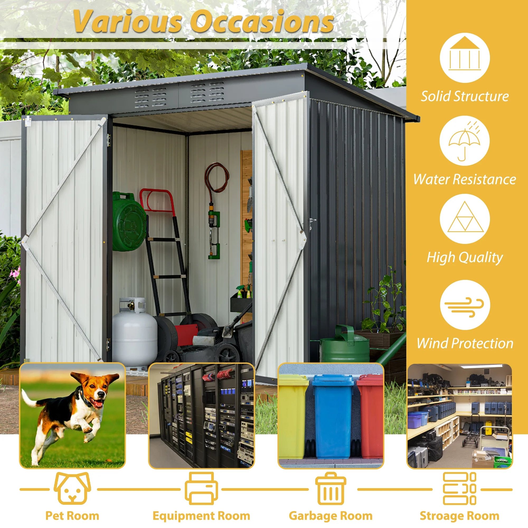 6 x 4 ft Outdoor Storage Shed with Floor Frame, Storage Sheds for Outside with Lockable Door, All Weather Garden Tool Shed with Air Vent for House Backyard Patio Lawn, Black(Black) - Image 6