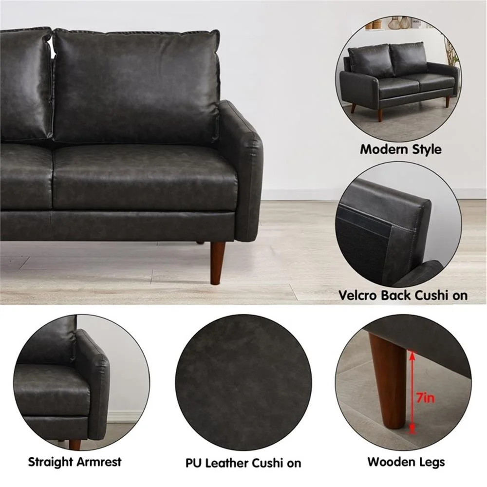 Modern Sofa Faux Leather Couch for Living Room Office Dark Gray(Gray) - Image 6