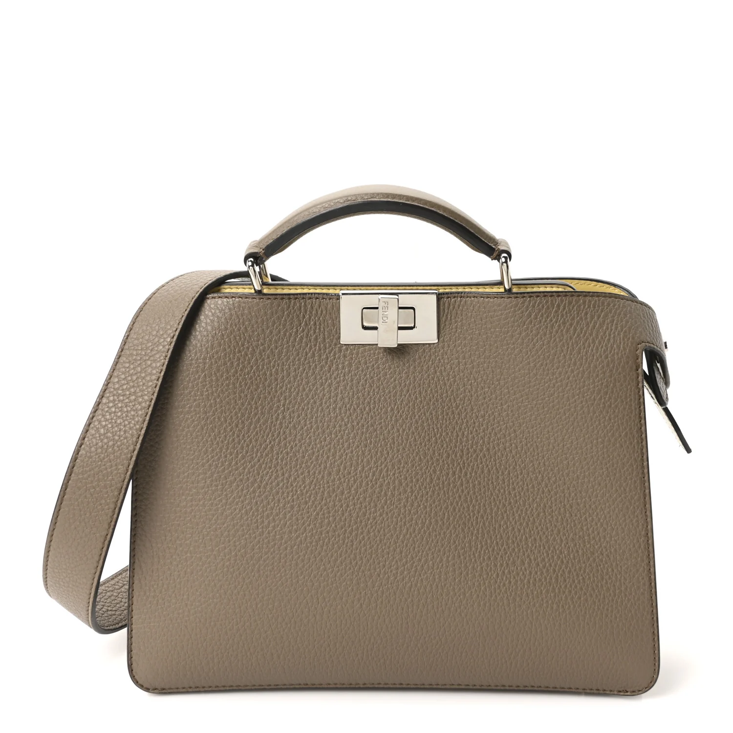 Cuoio Romano Vitello Cover Glazed Fabric Bi-Color FF 1974 Mini Peekaboo I SEE U Satchel Tartufo Banana Tobacco Moro