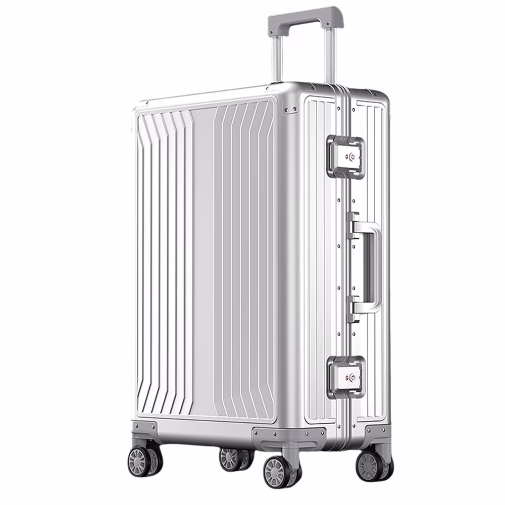 All Aluminum Magnesium Hardshell Carry on Luggage with Wheels, Modern Zipperless Hardshell Checked Luggage with TSA Lock, Airline Approved Metal Suitcase Travel Metal Rolling Luggage