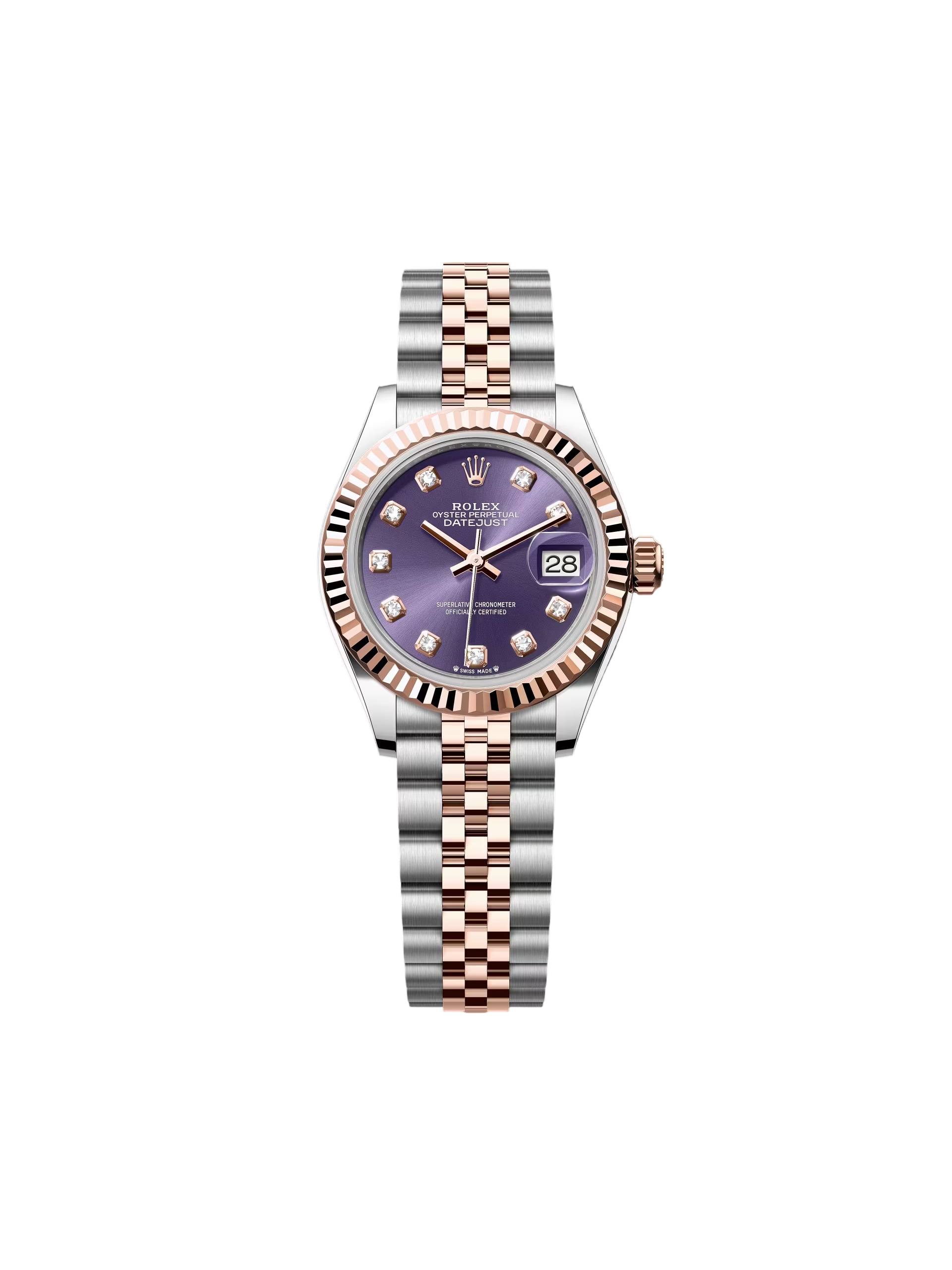 【Super Clone】RLX Lady-Datejust 28mm 279171 Aubergine Diamond Oyster Stainless Steel and Rose Gold