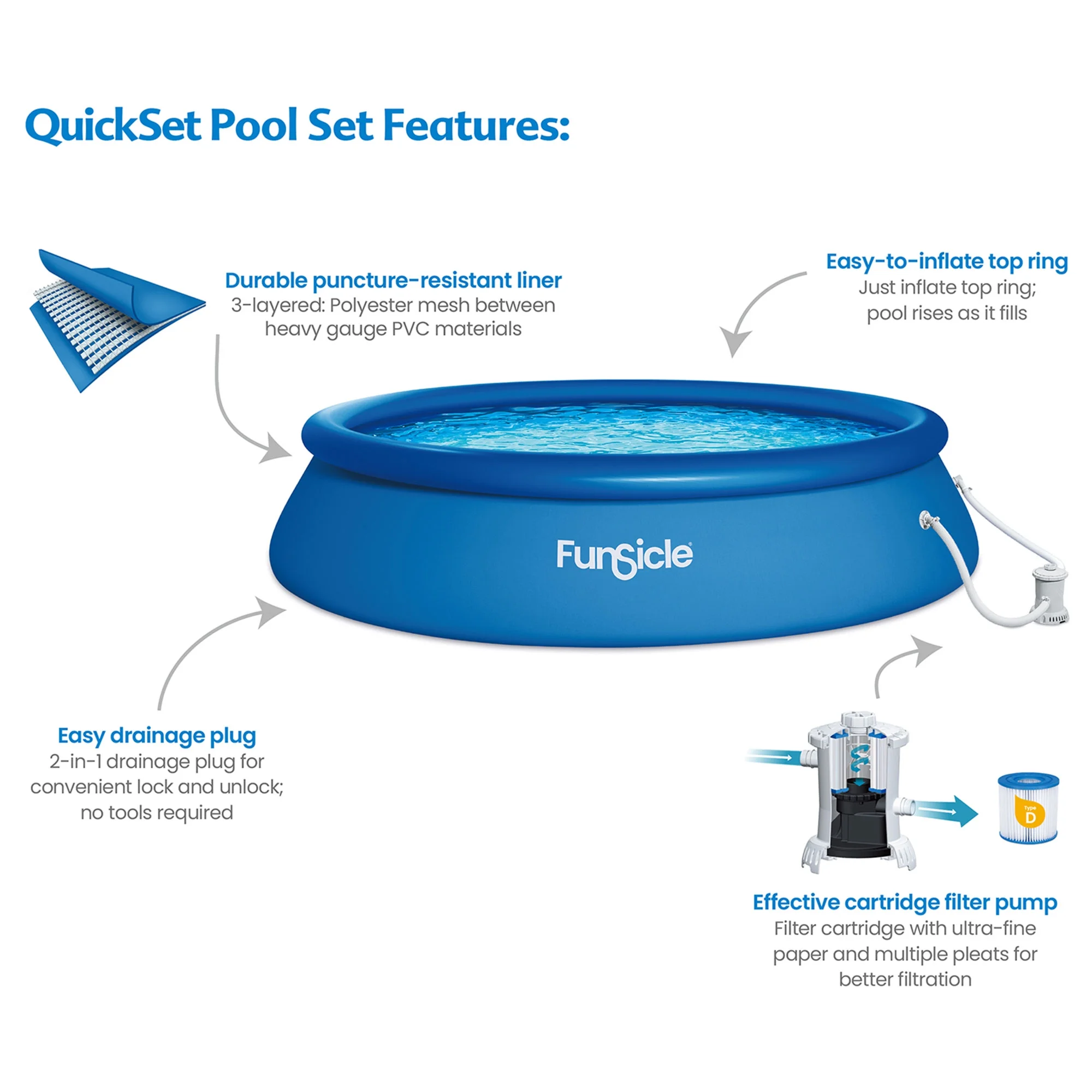 Funsicle 8 Ft Quickset Above Ground Swimming Pool, Round, Age 6 & up
