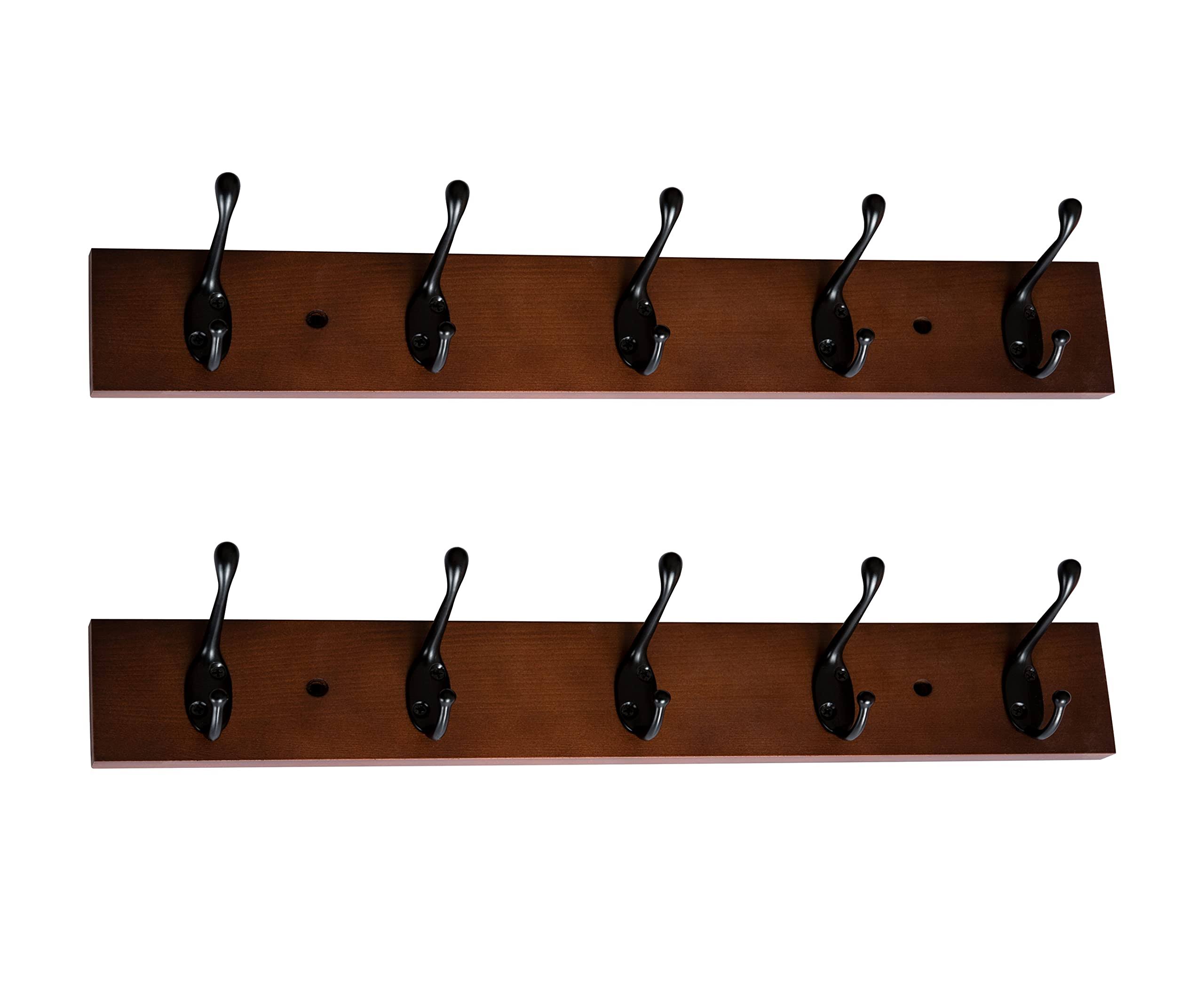 ROOREVO Wall Mount Coat Rack Coat Hooks, Wall Hat Hanger,Walnut,2 Pack
