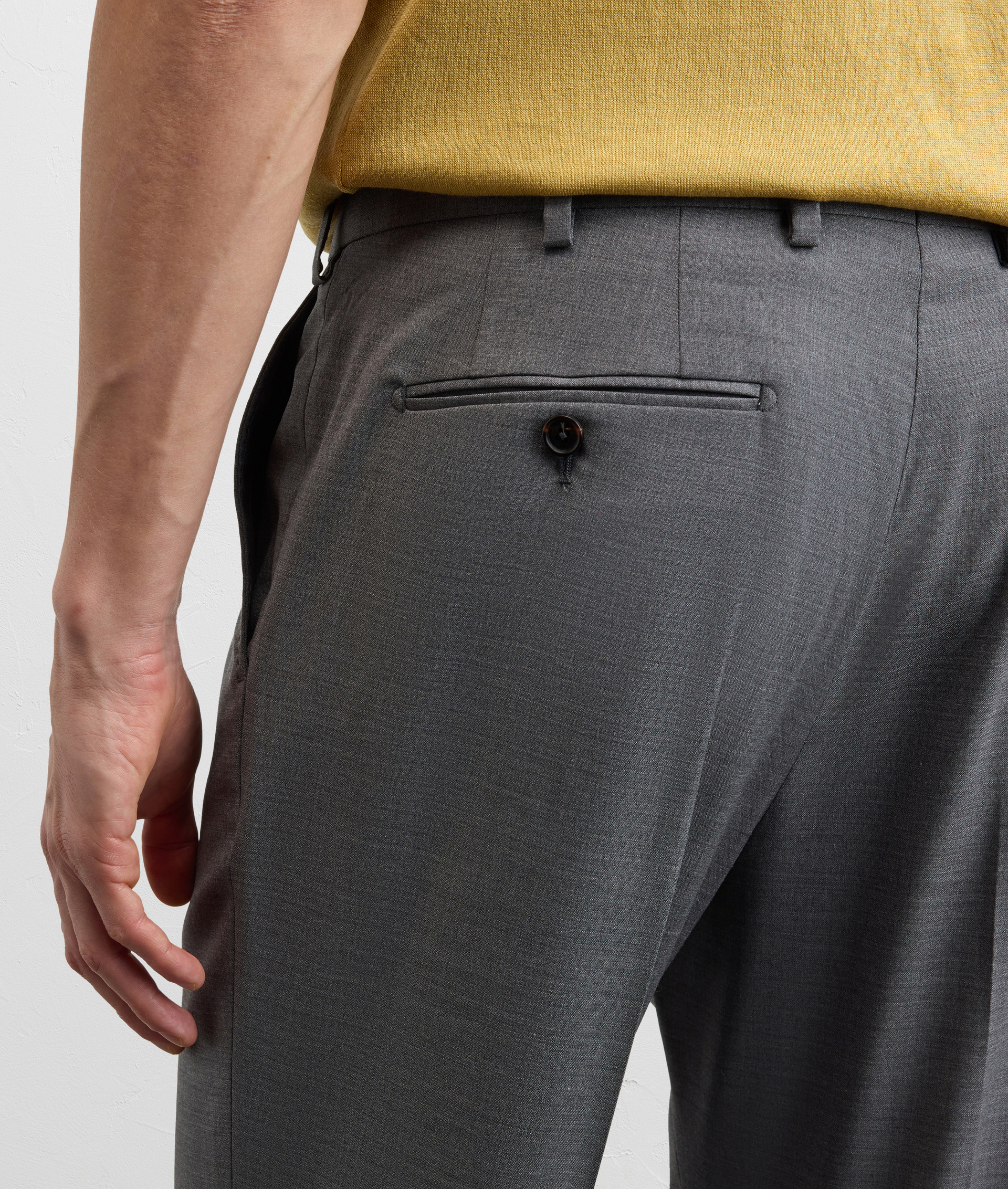 LIGHT GREY MELANGE SOLID COLOR VIRGIN WOOL AND ELASTANE TROUSERS