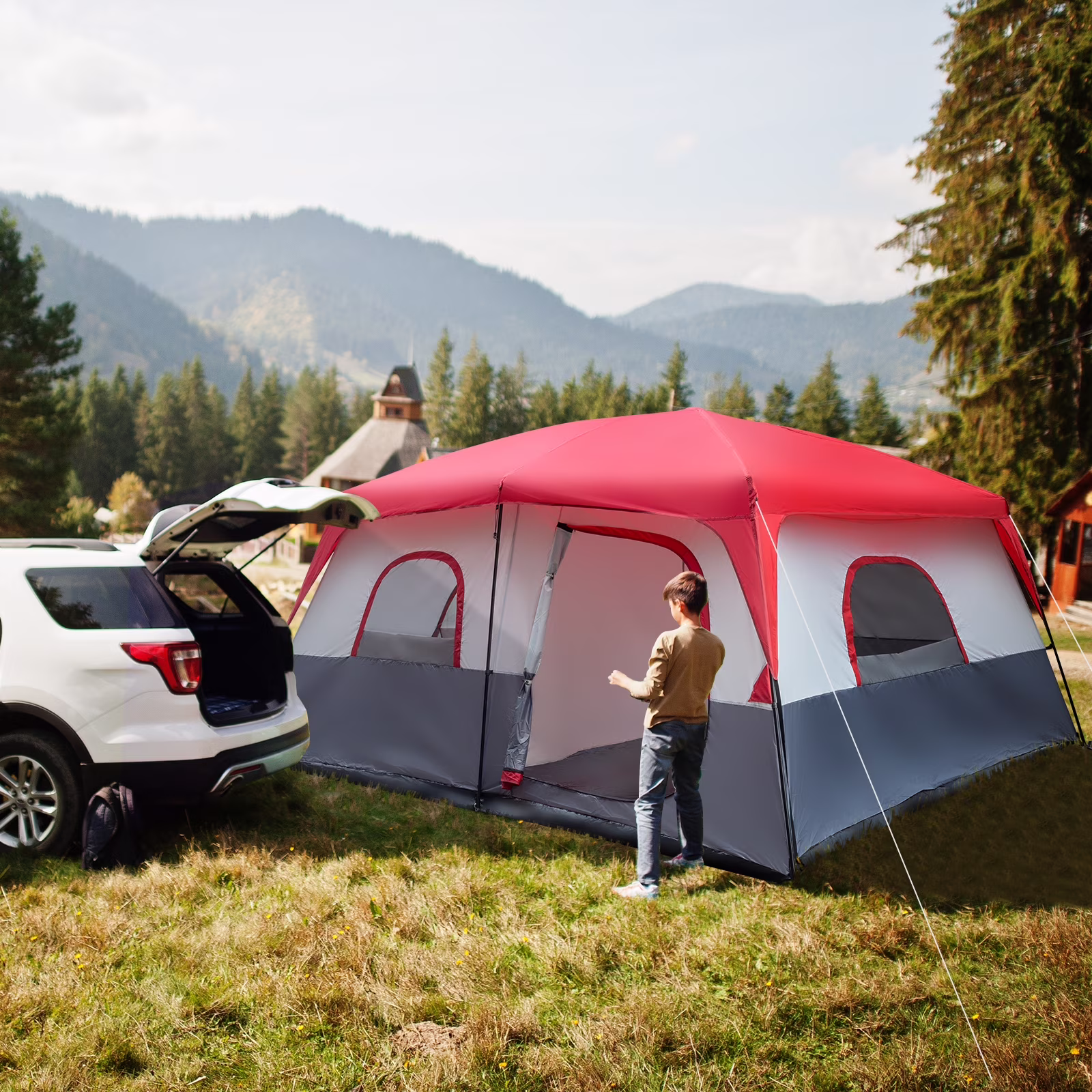 10 Person Tent Large Multi Room Tent for Family Camping Cabin Huge Tent with Carry Bag(Gray White) - Image 7