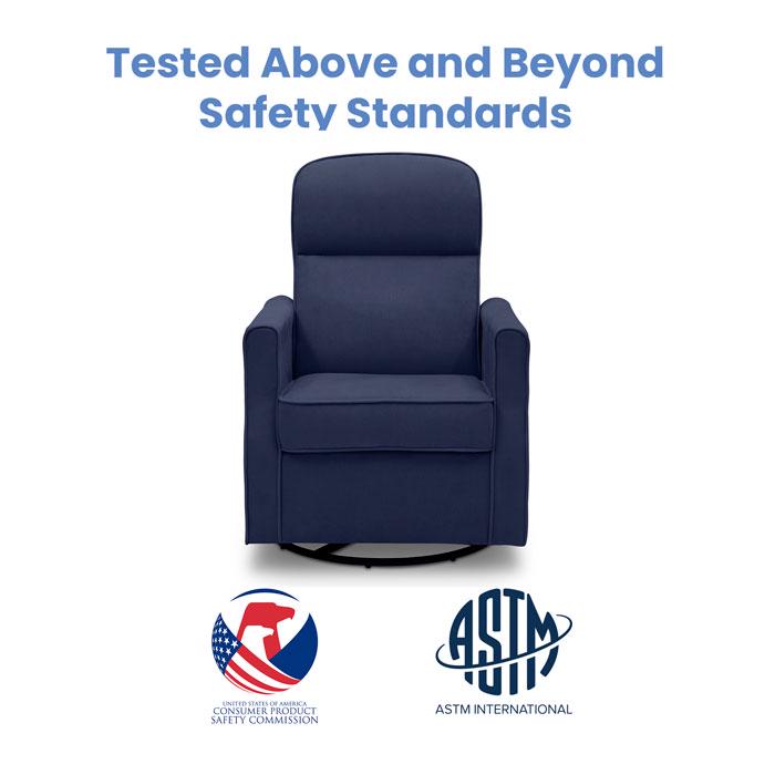 Delta Children Clair Slim Nursery Glider Swivel Rocker Chair. Navy