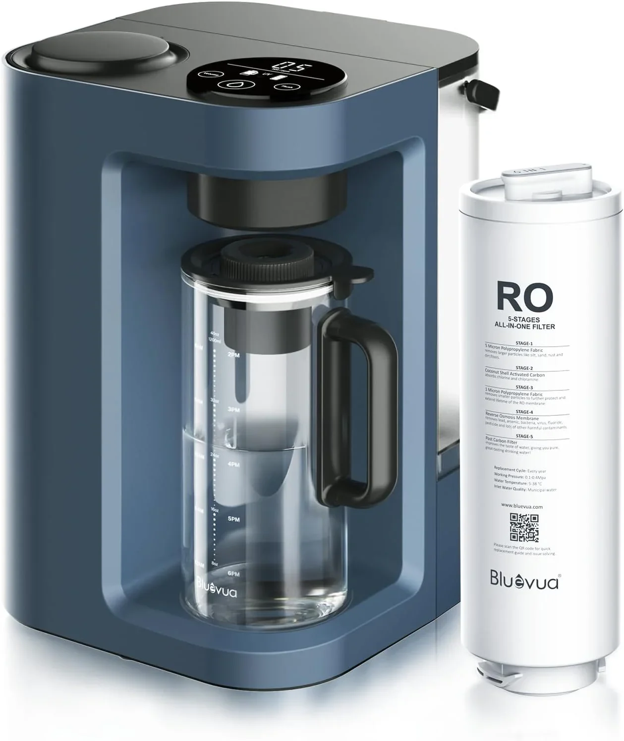 Système de purification d'eau par osmose inverse Bluevua RO100ROPOT-Lite (UV), à poser sur le comptoir, en 7 étapes.