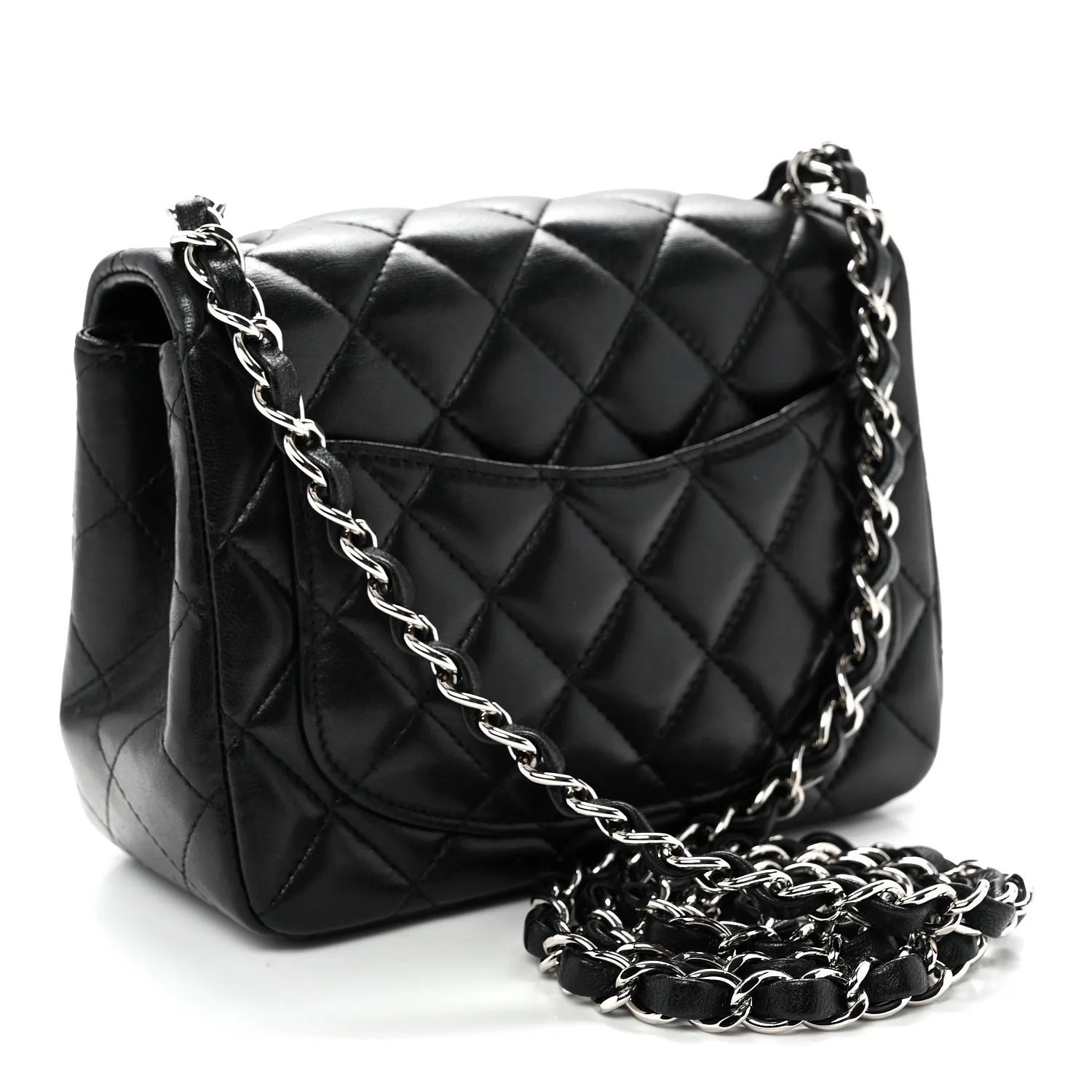 Lambskin Quilted Mini Square Flap Black