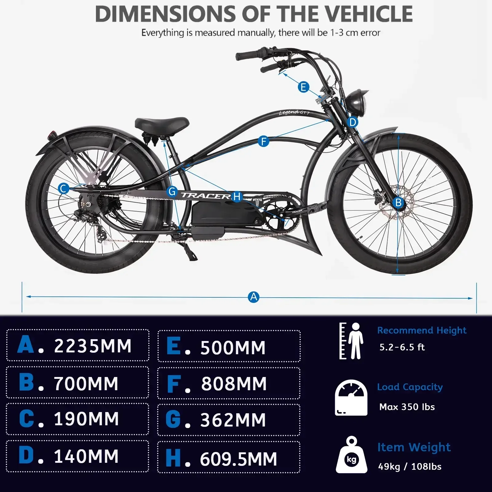 Legend GT7 Cruiser Chopper E-bike, 1000W Motor, 7 Speed, Disc Brake, for Men, Matte Black - Image 5