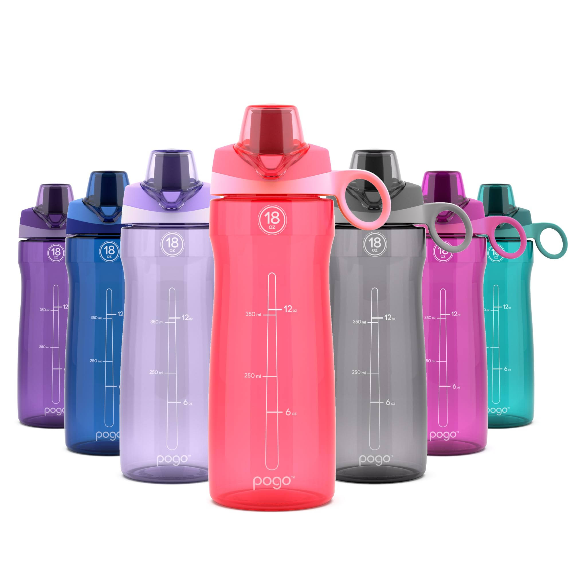 Pogo BPA-Free Plastic Water Bottle with Chug Lid, 18 oz, Pink