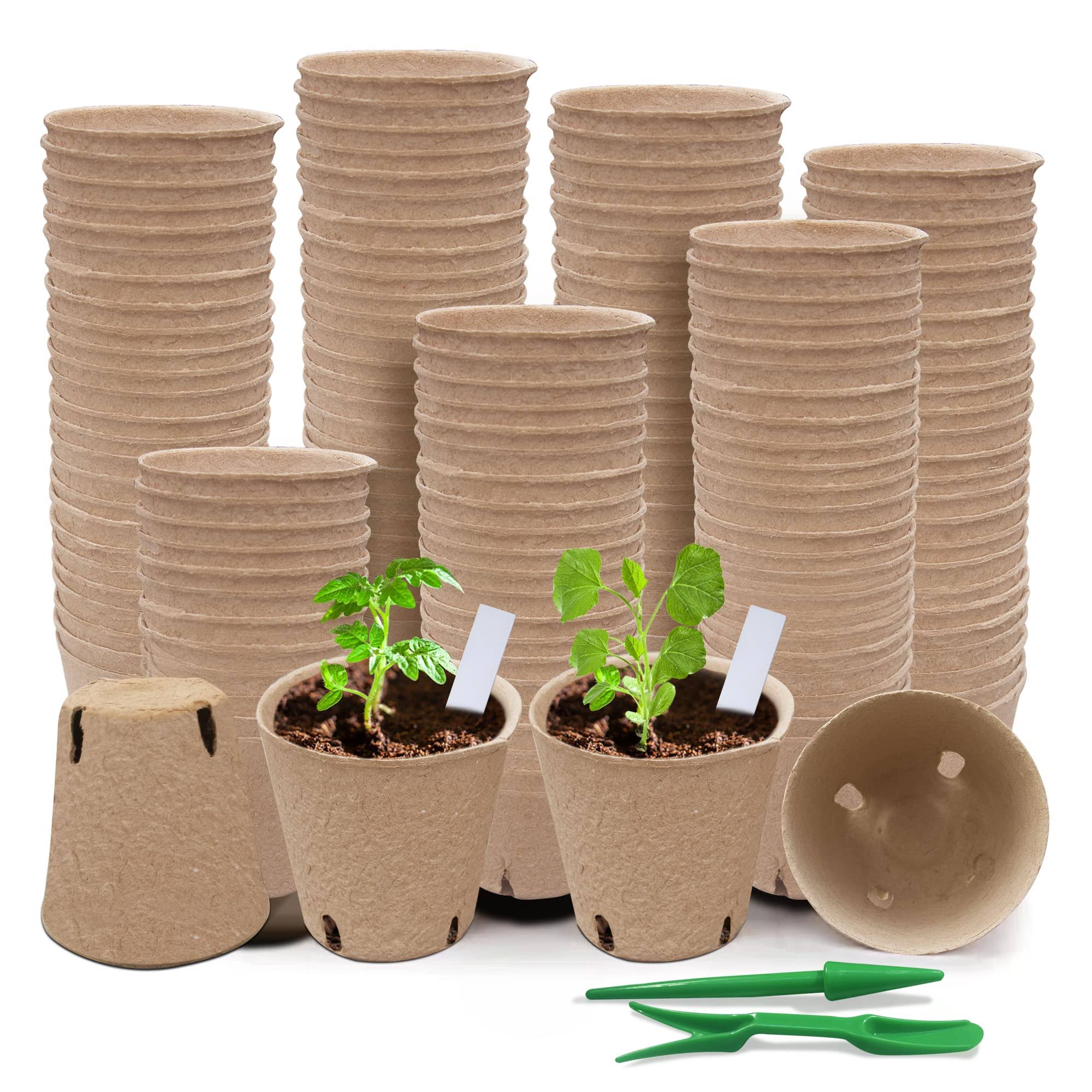 Baxrou 120 Pack 3.15 inch Peat Pots Plant Starters for Seedling, Biodegradable Herb Seed Starter Pots Kits, Garden Germination Nursery Pot Wit 30