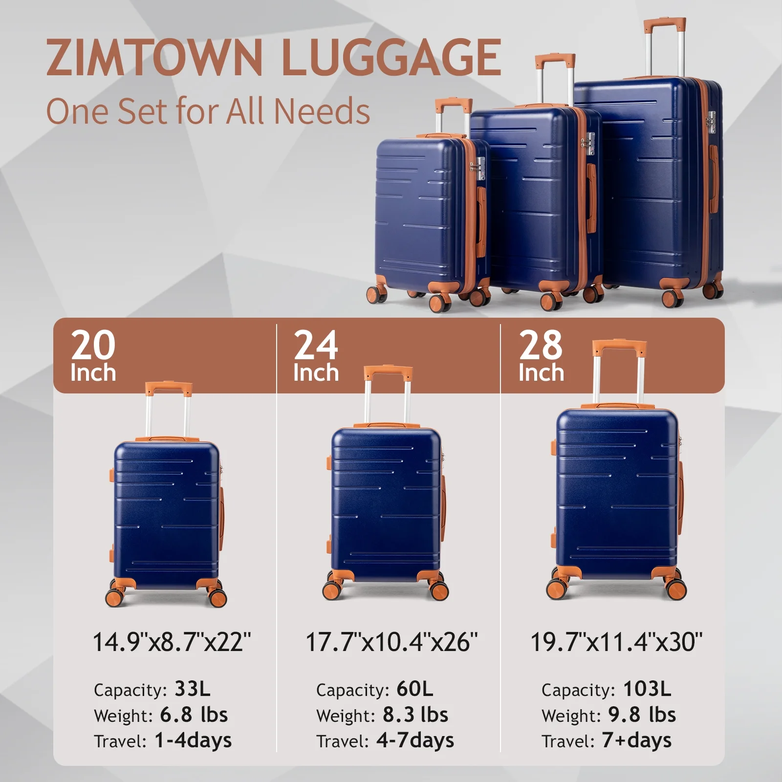 Zimtown Luggage 3 Piece Set Suitcase ABS Hardside Lightweight with TSA Lock Spinner Wheels, Beige