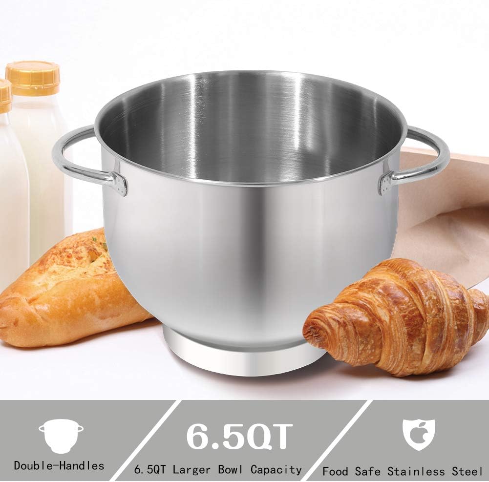 Aucma Stand Mixer, 6.5-QT 660W 6-Speed Tilt-Head Food Mixer, Kitchen Electric Mixer with Dough Hook, Wire Whip & Beater (Black, 6.5QT)