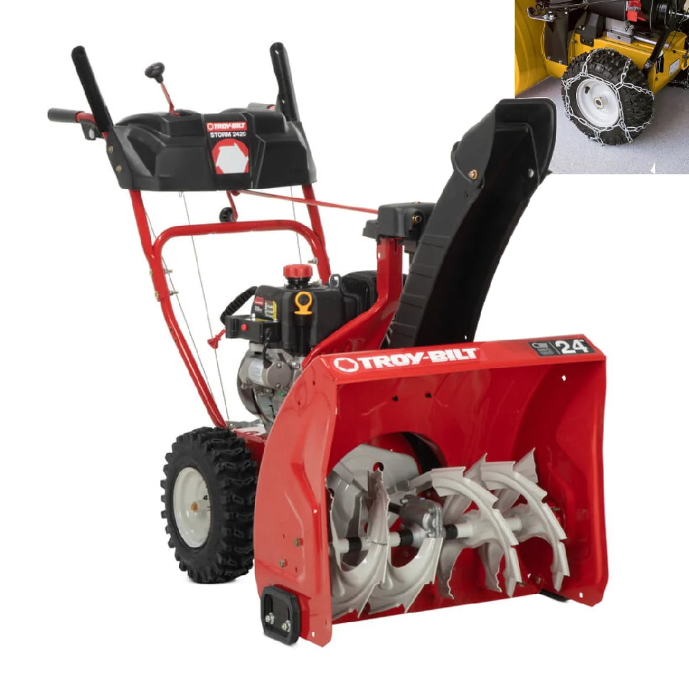 Troy - Bilt MTD Storm 24 In. 208 Cc Two - Stage Gas Snow Blower with Electric Start, Self Propelled, and Snow Tire Chains