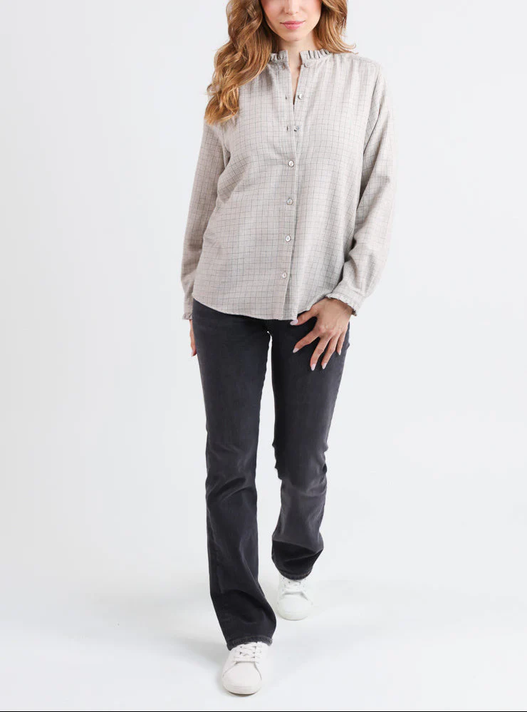 Chemisier femme à carreaux gris en coton