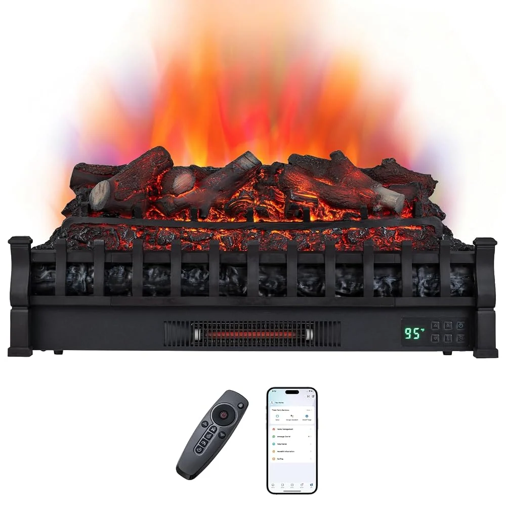COSTWAY 30-inch Electric Fireplace Log Set Lemonwood, WiFi & Remote Control