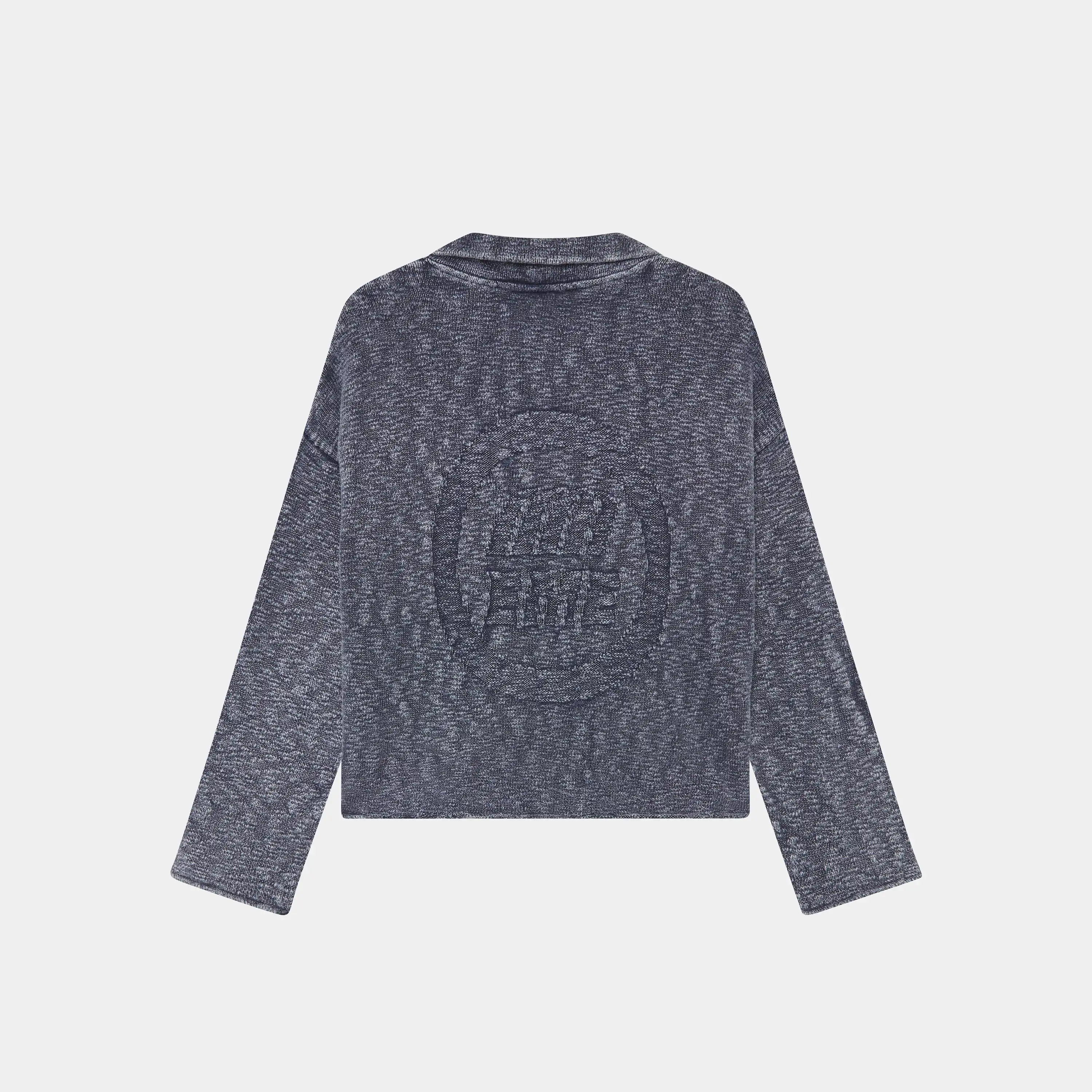 Kiff Navy Distressed Knit Polo