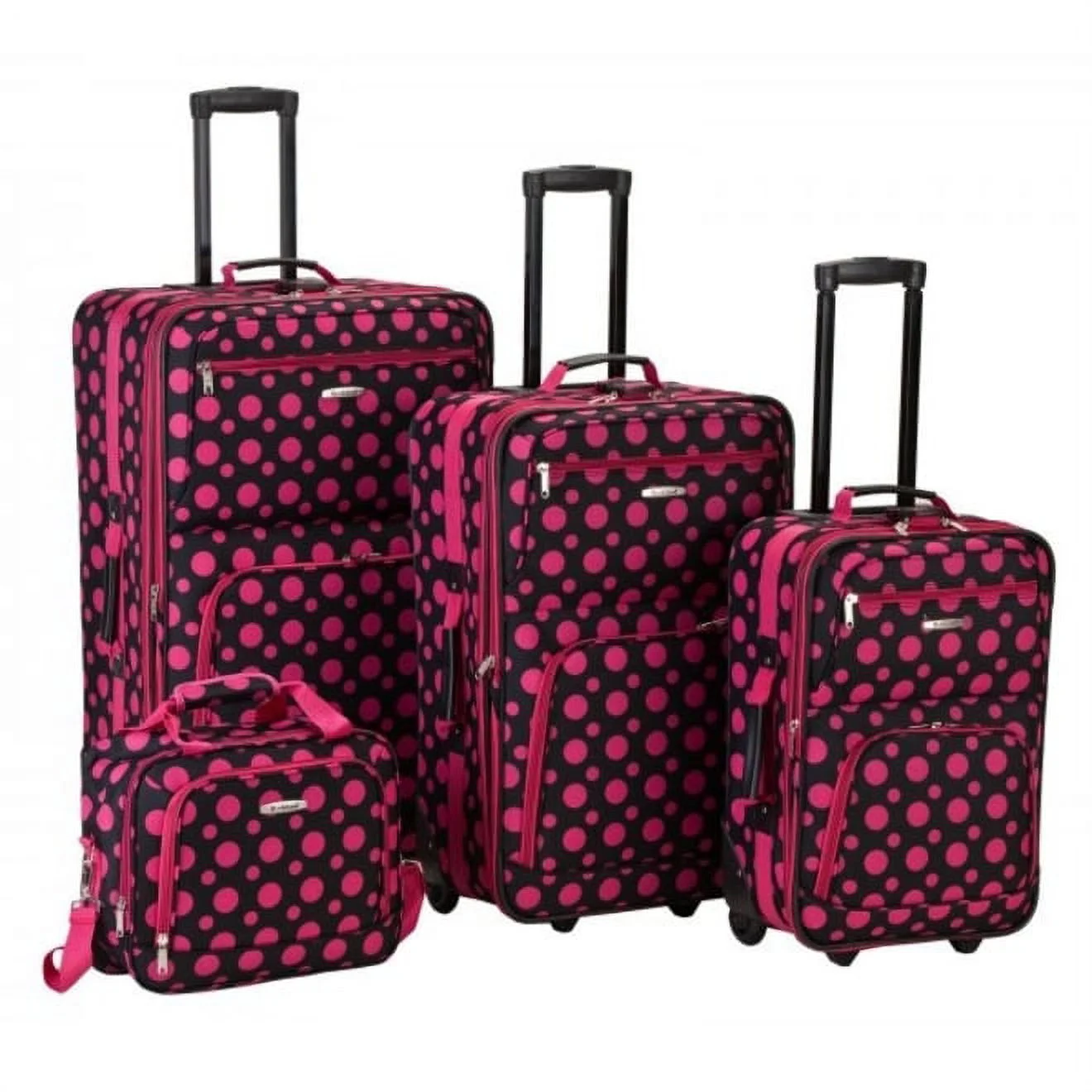Luggage Fashion Collection 4 Piece Softside Expandable Luggage Set(Black Pink Dot) - Image 3
