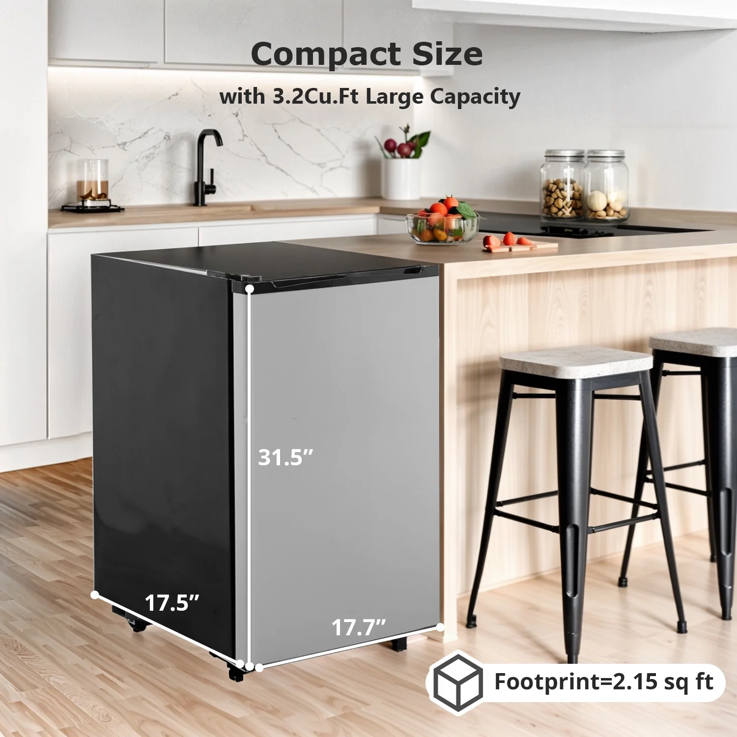 Mini Fridge with Freezer 3.2 Cu.ft Small Refrigerator for Dorm Bedroom, Compact Refrigerators Single Door Adjustable Thermostat Low Noise,Silver(Silver) - Image 8