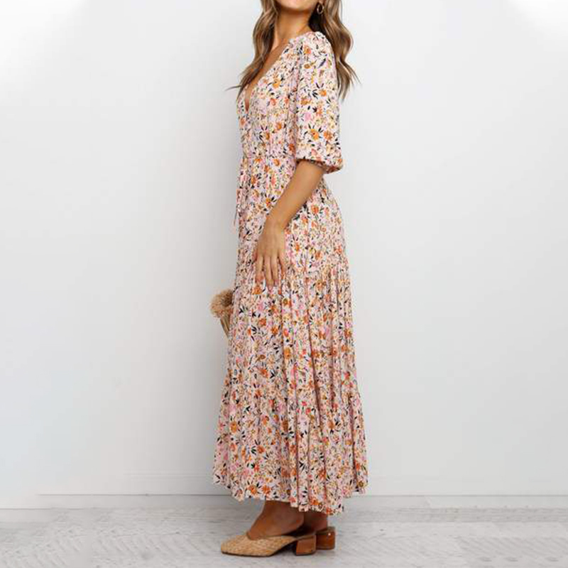 Robe maxi plissée à imprimé floral