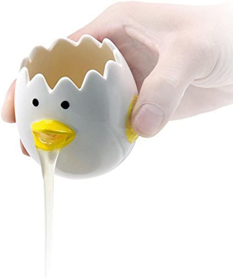 LuoCoCo Cute Egg Separator, Ceramic Vomiting Chicken Egg Yolk White Separator, Practical Household Small Egg Filter Splitter, Kitchen Gadget Baking Assistant Tool, Dishwasher Safe (Yellow)