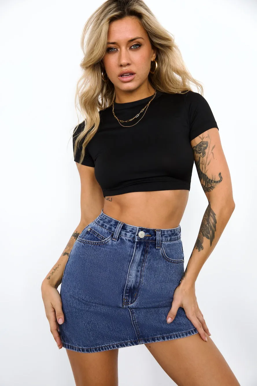 HELLO MOLLY DNM High Rise Denim Mini Skirt Mid Blue