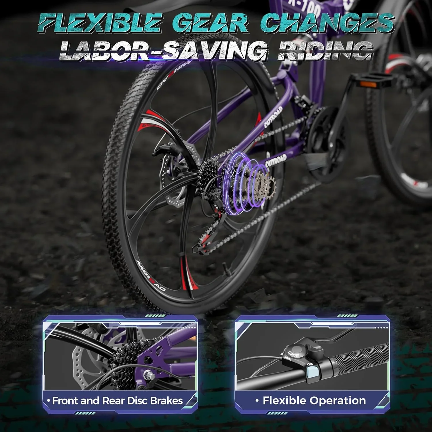 SUNCROWN 26 Inch Folding Mountain Bike, 21 Speed Full Suspension High-Carbon Steel MTB Foldable Bicycle, Dual Disc Brake Non-Slip Folding Bikes for Adults/Men/Women, Black