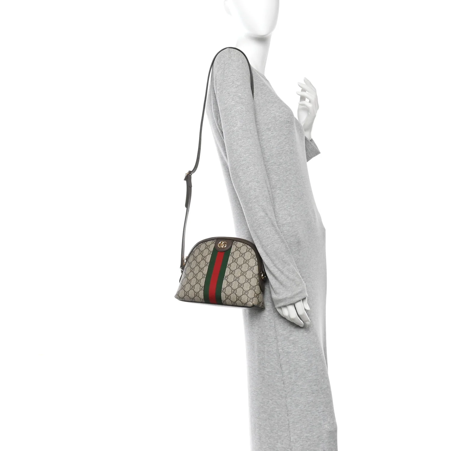 GG Supreme Monogram Textured Dollar Calfskin Web Small Ophidia Dome Shoulder Bag Beige Ebony New Acero