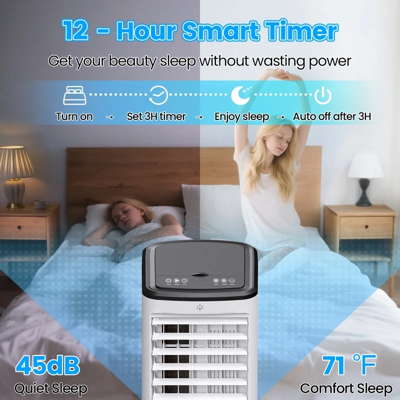 Windowless Air Conditioners, 4 In 1 Portable Swamp Cooler with 2 Water Tanks, Room Air Conditioner with 4 Ice Packs, Remote, 12H Timer, 3 Speeds 4 Modes, Ductless Cooler for Indoor Home Office - Image 5