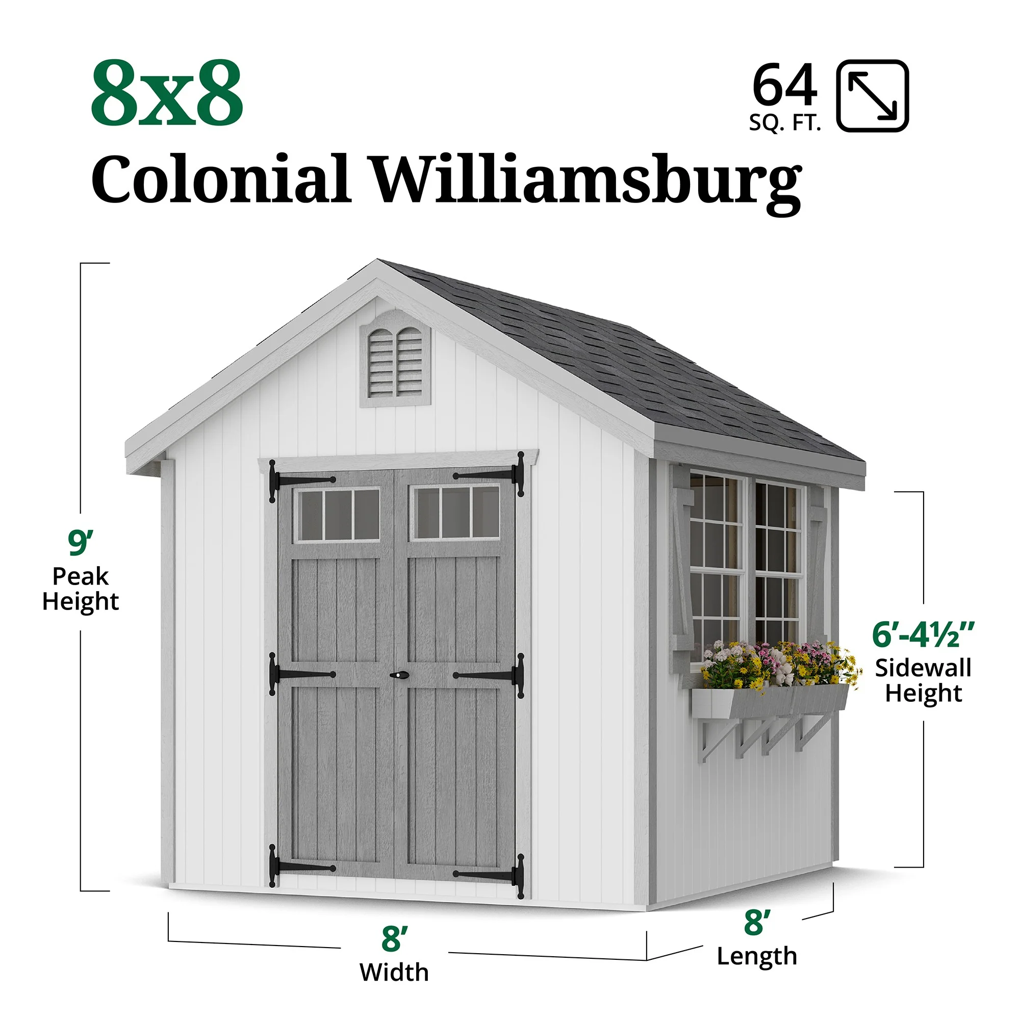 8x8 Colonial Williamsburg Shed with Operable Windows, Outdoor Wood Storage Do-It-Yourself Precut Kit(8 x 8/Without Floor) - Image 3