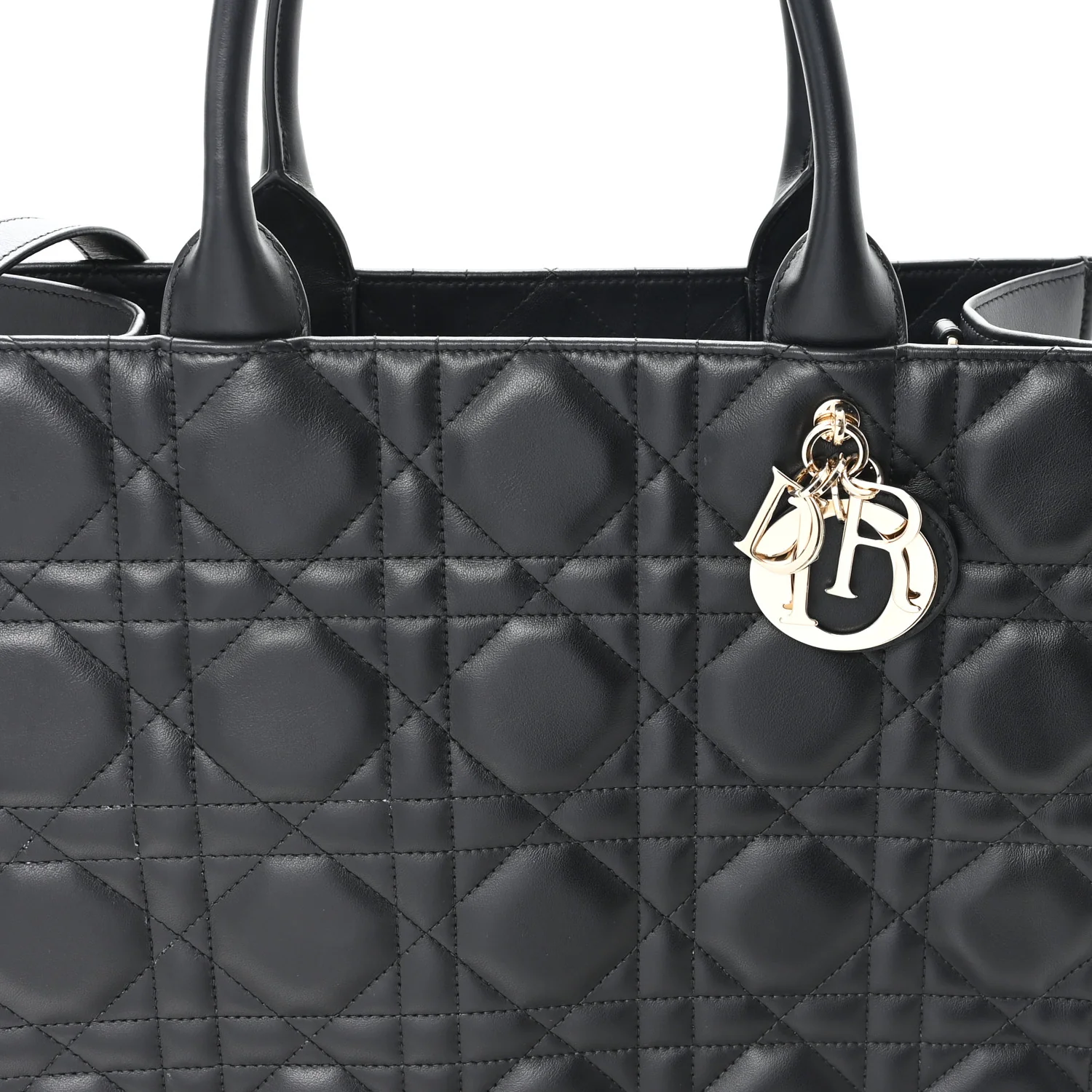 Calfskin Macro Cannage Medium Book Tote Black