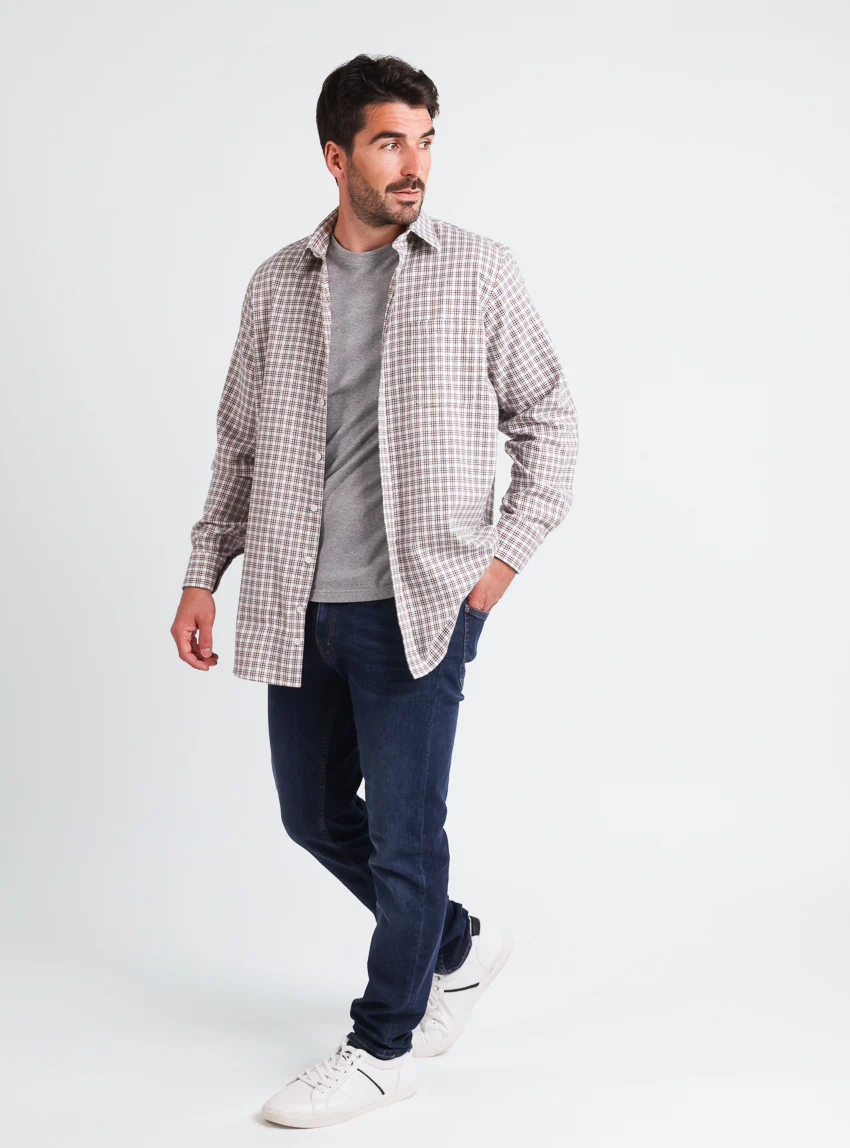Chemise homme à carreaux coton et laine Beige Camel