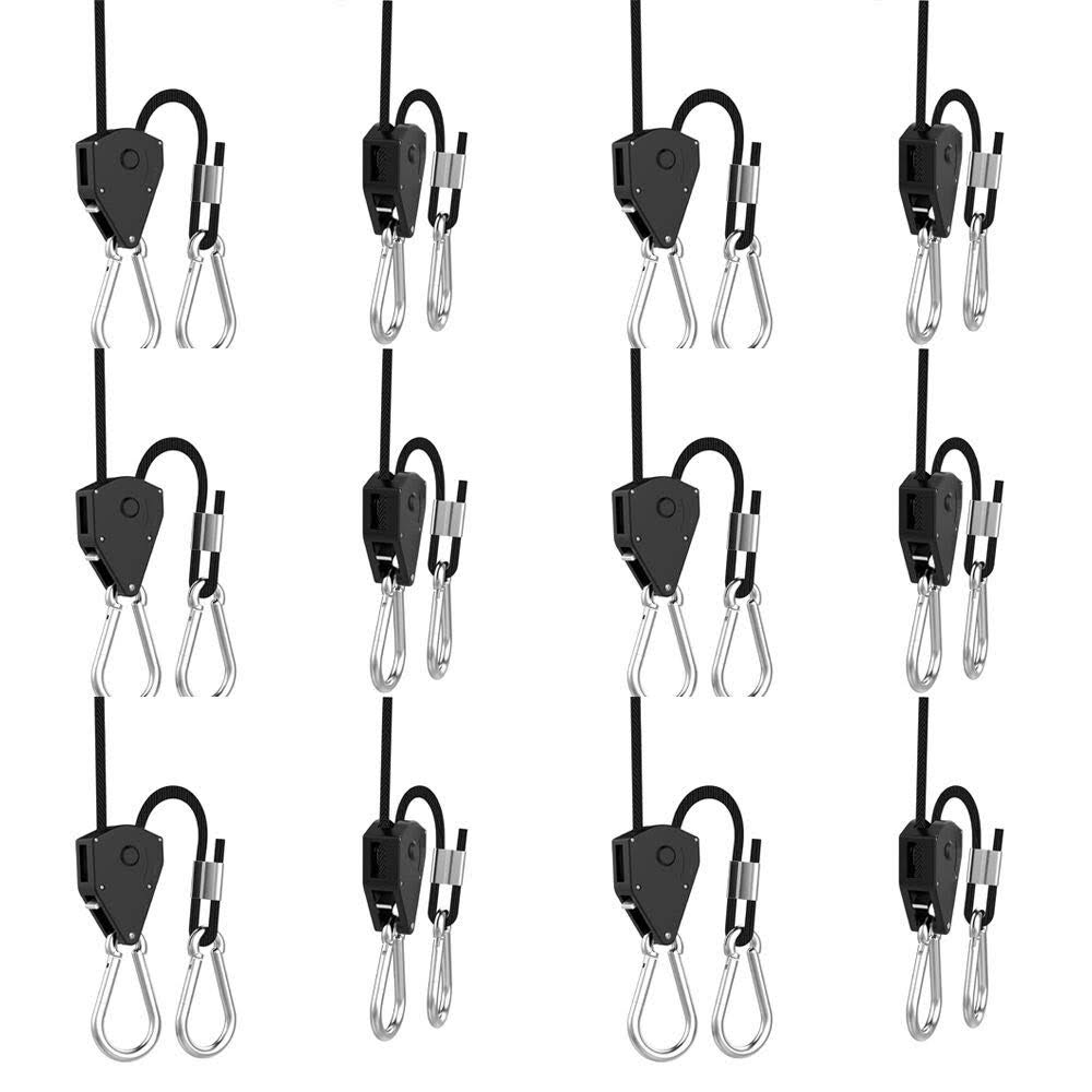 Vanleno 6 Pairs 1/8 inch Adjustable Heavy Duty Rope Hanger - Reinforced Metal Internal Gears Ratchets Foe Growing Light Fixtures, Loose-Proof Design,