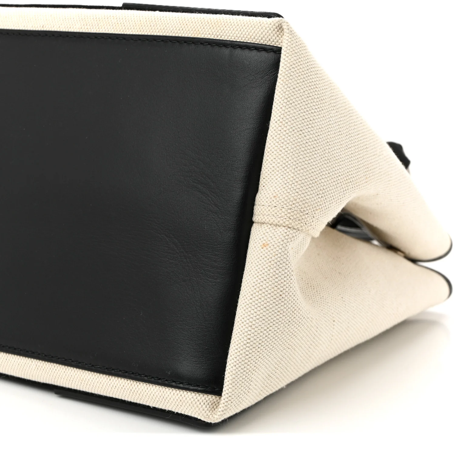 Cotton Canvas Satin Calfskin S Navy Cabas Natural Black