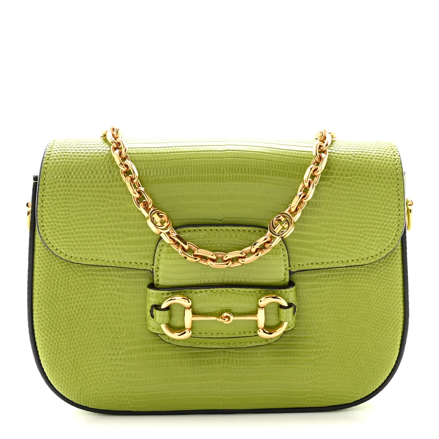 Lizard Mini Horsebit 1955 Shoulder Bag Green