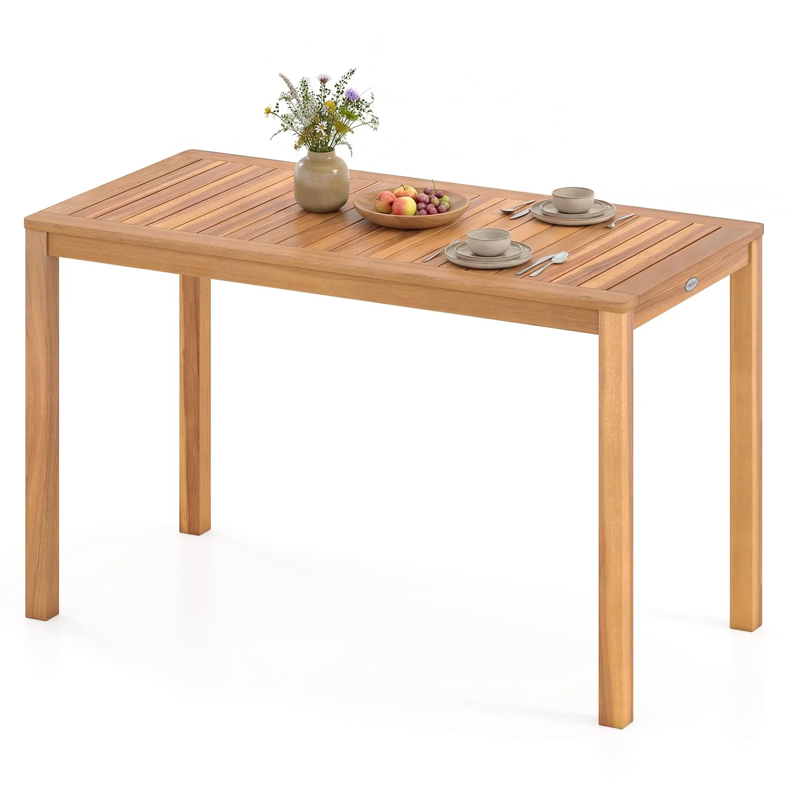 Tangkula Outdoor Acacia Wood Dining Table for 4-6
