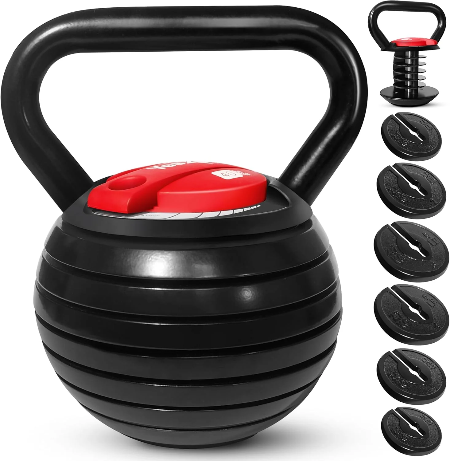 Ensemble de poids pour kettlebells réglables Yes4All : poignée, support et poignée.