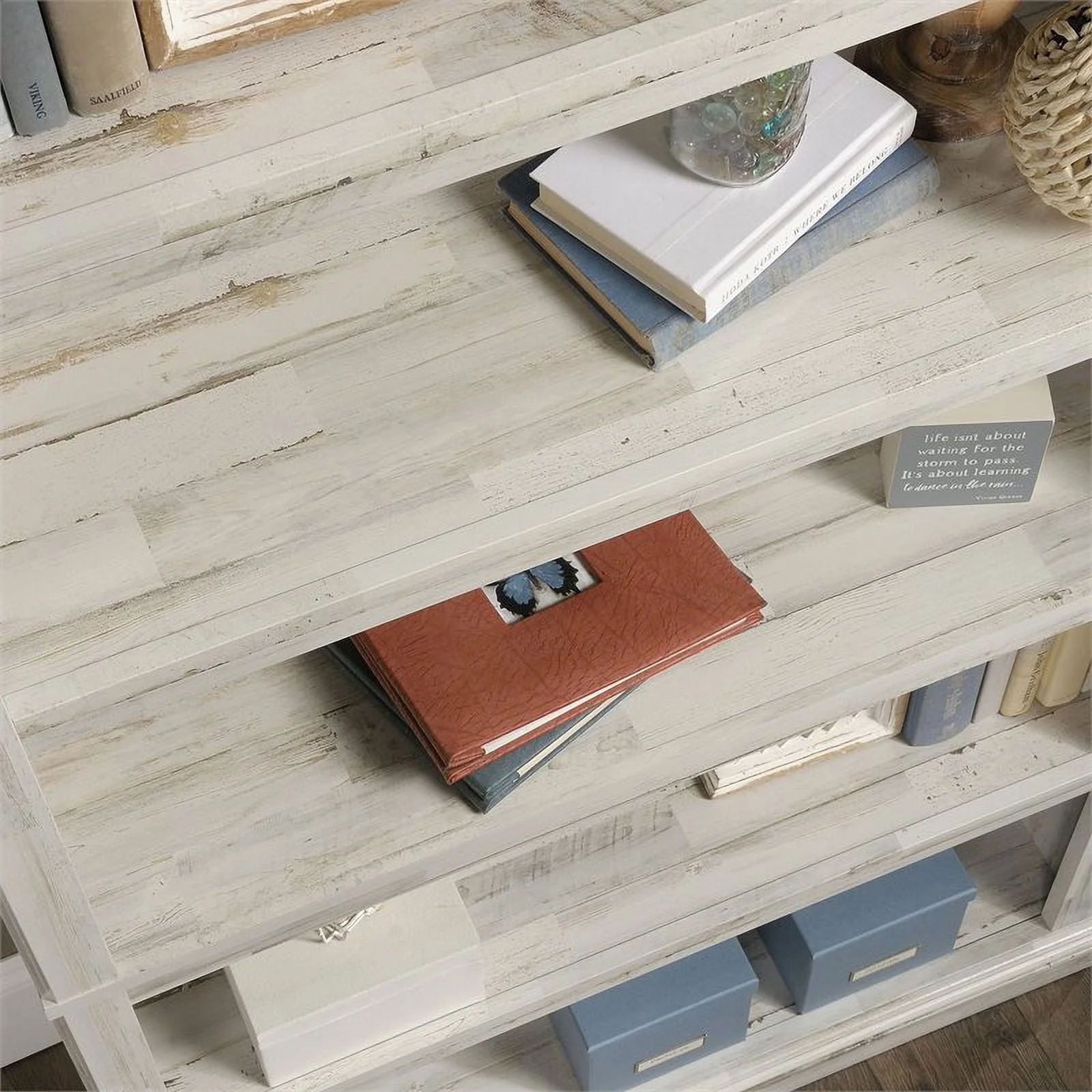 Contemporary 5-Shelf Tall Wood Bookcase in White Plank - Image 4