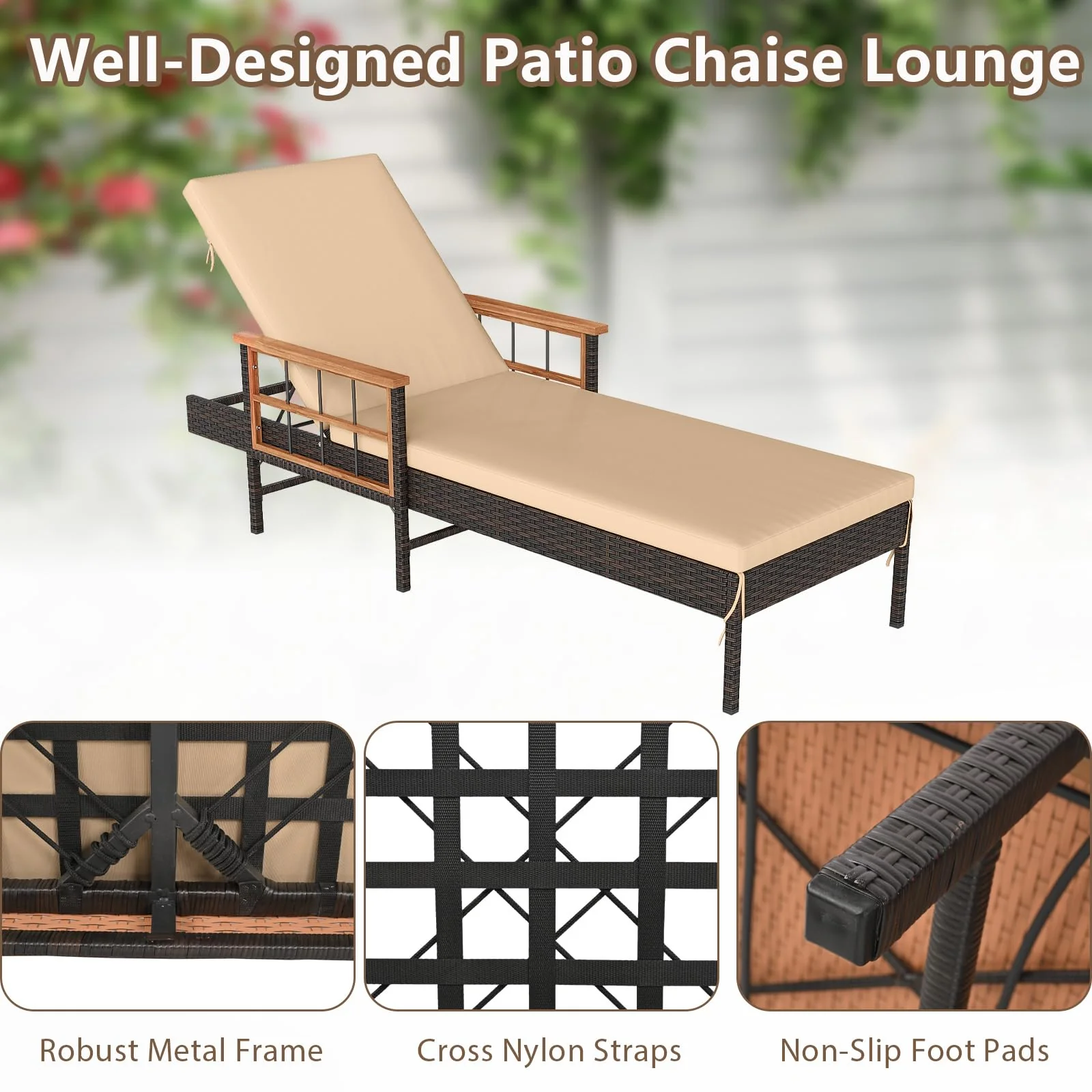 Tangkula 3 Pieces Patio Chaise Lounge Set 2 Rattan Lounge Chairs Side Table