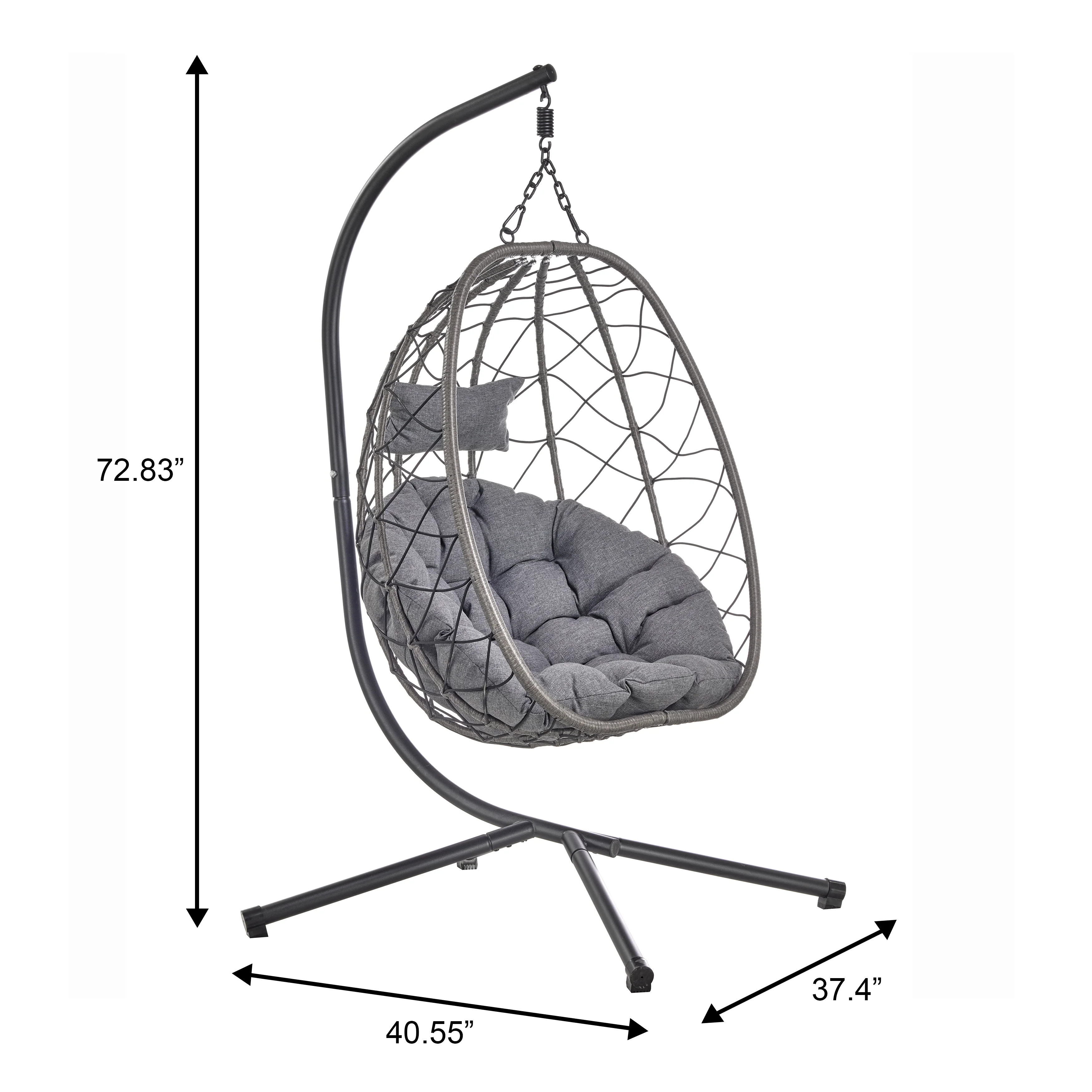 Single Person Egg Swing Chair Powder-Coated Iron Stand in Black and Steel Chains with Removable Cushions Summit Collection in Charcoal(Charcoal) - Image 4