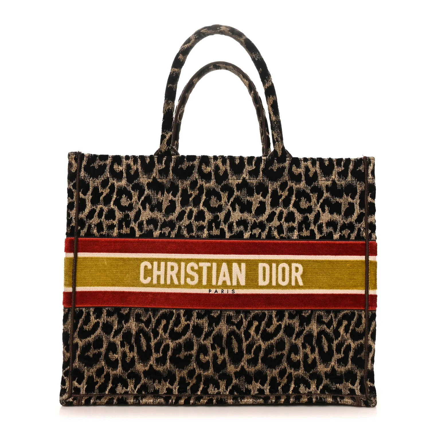 Canvas Velvet Embroidered Large Leopard Book Tote Tote Beige