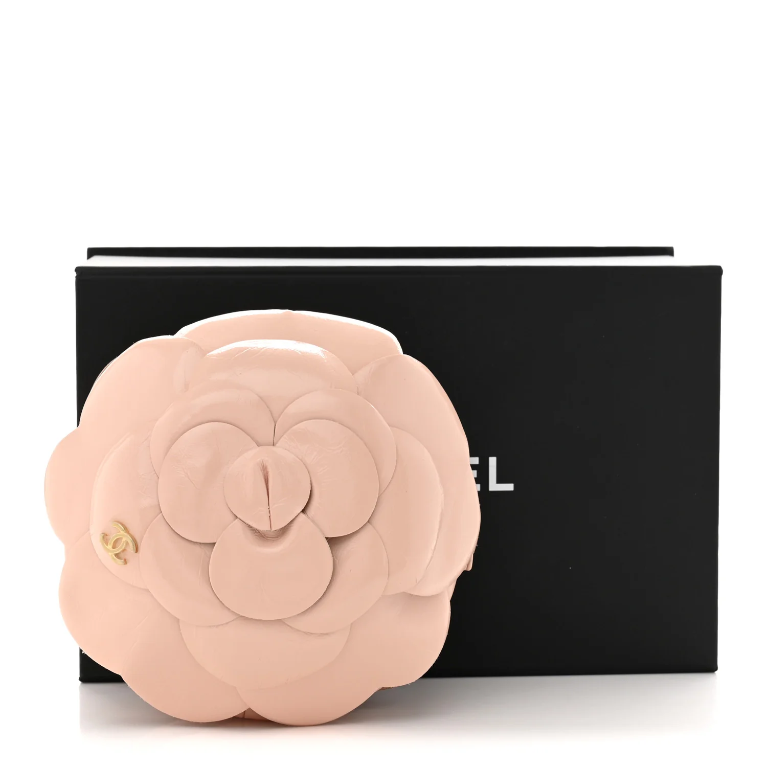 Patent Lambskin Camellia Bouquet Clutch With Chain Light Pink