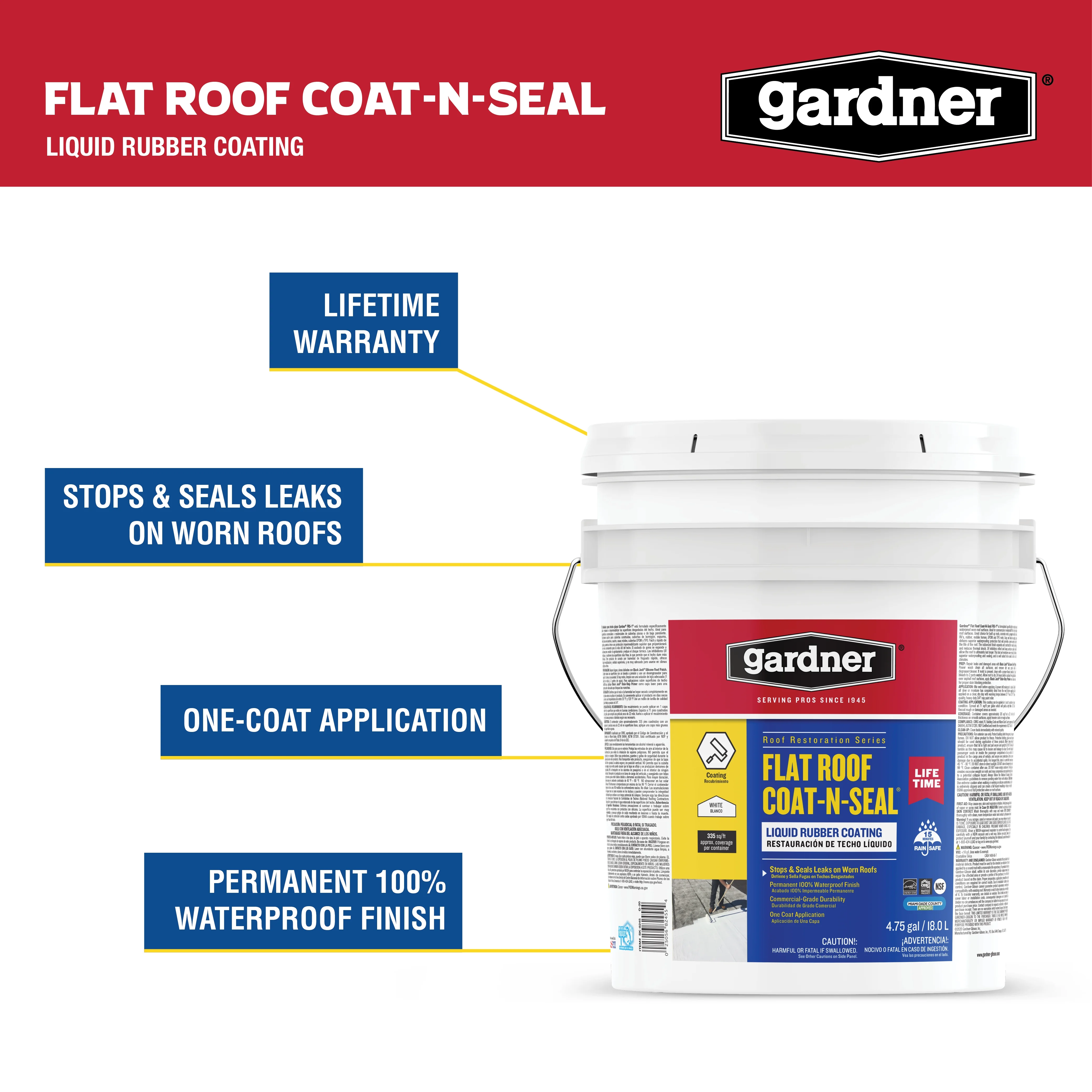 Flat Roof Coat N Seal Liquid Rubber Coating, White, 5 Gallon(5 gal/White) Image 3