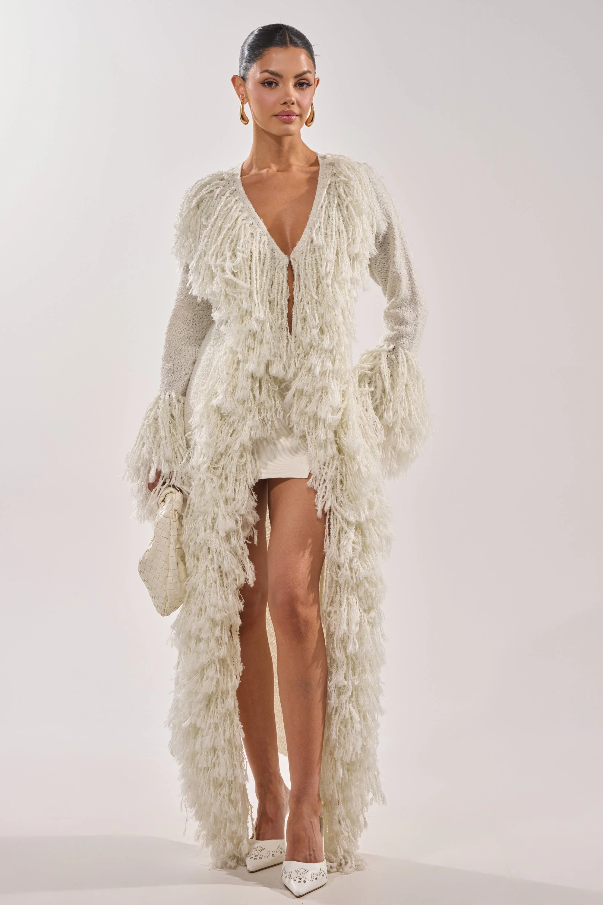 BURRR IT'S COLD OUTSIDE FRINGE OVERSIZED SWEATER IN IVORY - Akira Store